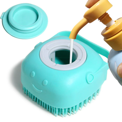 Dog Bath Brush Pet Massage Brush Shampoo Dispenser Soft Silicone Brush Rubber Bristle for Dogs and Cats Shower Grooming