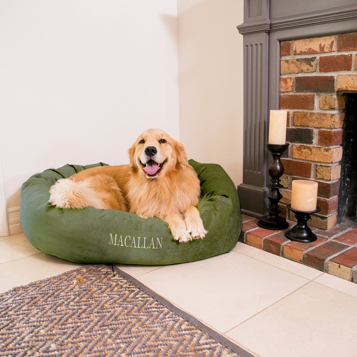 Majestic Pet Personalized Villa Shredded Memory Foam Mix Calming Dog Bed Washable - Cozy Soft Round Dog Bed with Spine for Head Support - Fluffy Donut Dog Bed 32 Inch Fern