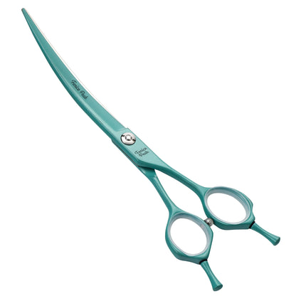 Fenice Peak Curved Dog Grooming Scissors with Cyan Color Coating 440C Stainless Steel Pet Grooming Bending Shears Sharp and Durable Comfortable Engonomic Handle