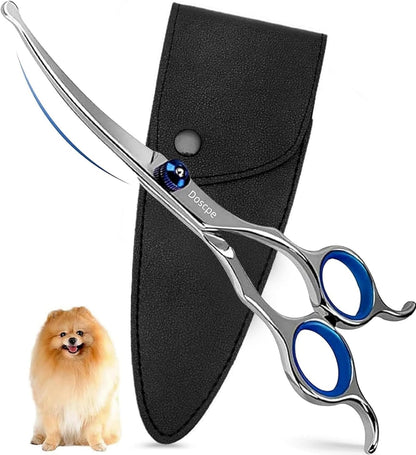 Curved Dog Grooming Scissors 7.28 inches Round Tips Pet Grooming Shears for Dog Cat on Face Paw Hair Trimming Right Left Handed