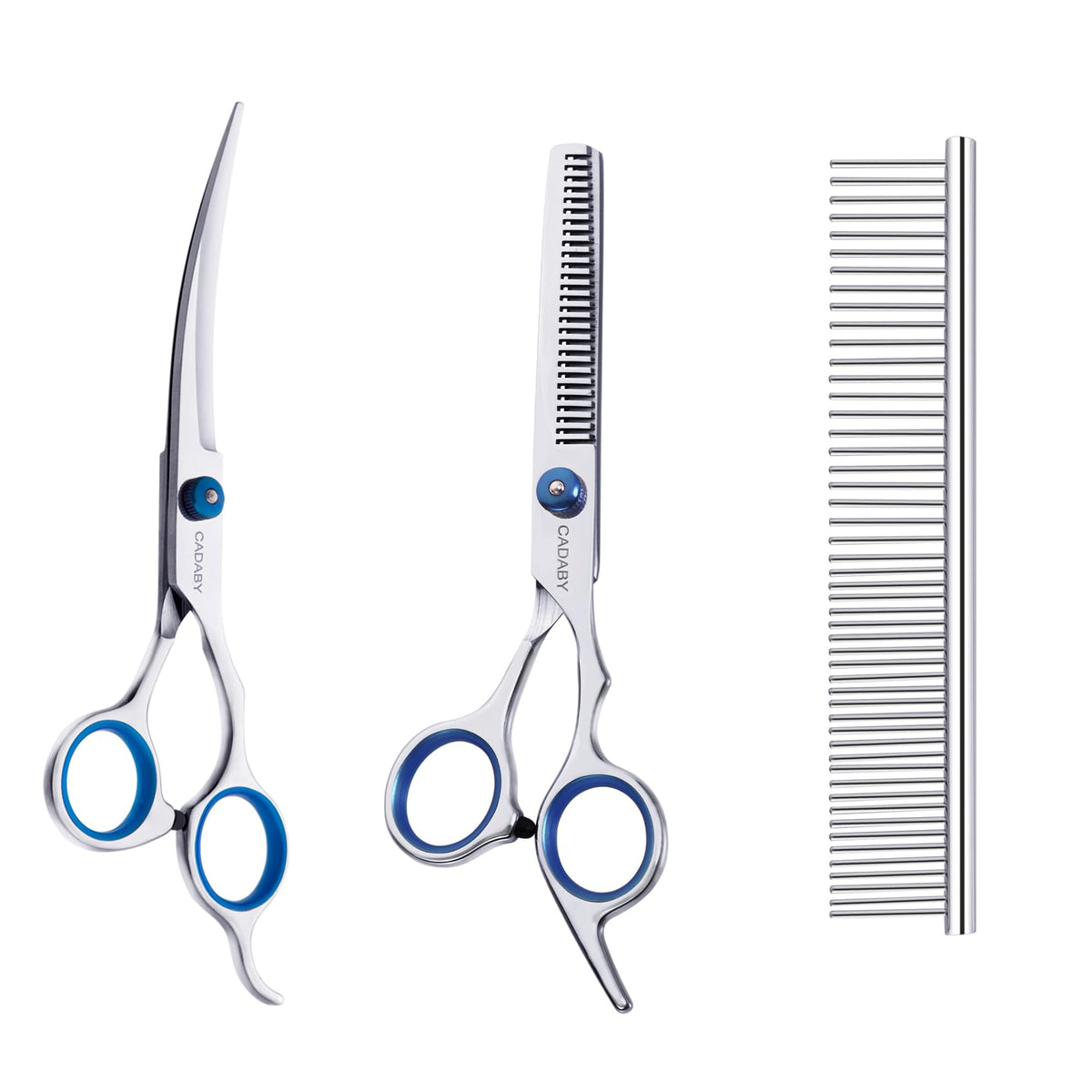 CADABY Dog Grooming Scissors Kit 3 in 1 Dog Grooming Scissors with Safety Tips Professional Stainless Steel Dog Scissors for Grooming Pet Grooming Shears for Dog Cat