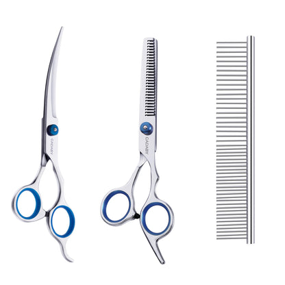 CADABY Dog Grooming Scissors Kit 3 in 1 Dog Grooming Scissors with Safety Tips Professional Stainless Steel Dog Scissors for Grooming Pet Grooming Shears for Dog Cat