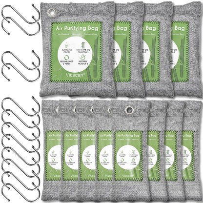 12 Pack Bamboo Charcoal Air Purifying Bag Activated Charcoal Bags Odor Absorber Moisture Absorber Natural Car Air Freshener Shoe Deodorizer Odor Eliminators For Home Pet Closet (8x50g 4x200g)